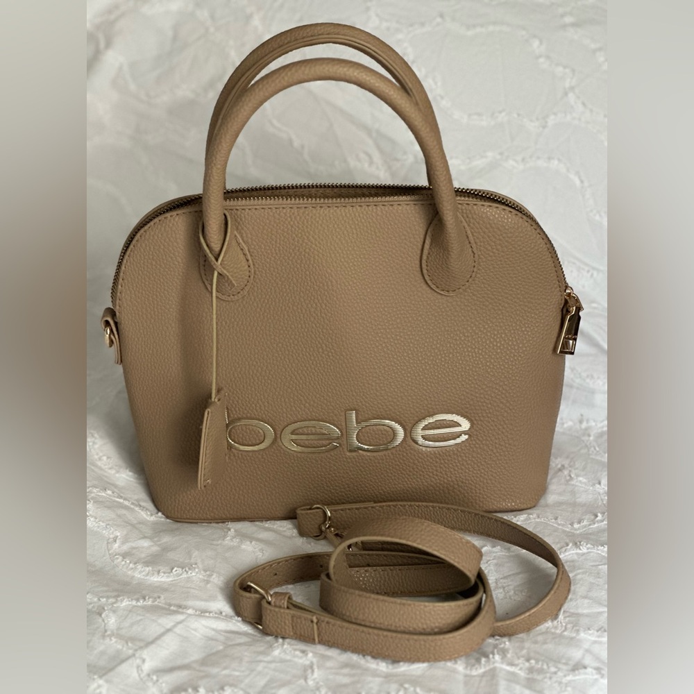 Bebe Tan Satchel with Gold-Tone Hardware